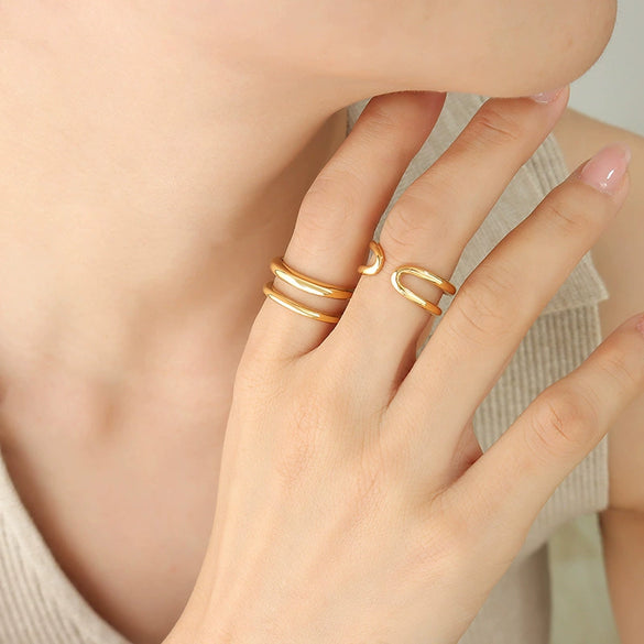 Wholesale Geometric Simple Double Layer Opening Ins Titanium Steel Ring For Women With Electroplating