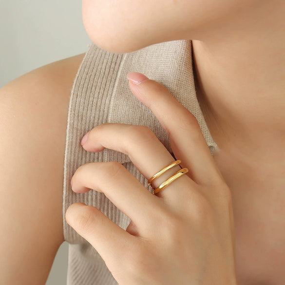Wholesale Geometric Simple Double Layer Opening Ins Titanium Steel Ring For Women With Electroplating