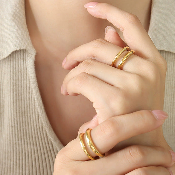 Wholesale Geometric Simple Double Layer Opening Ins Titanium Steel Ring For Women With Electroplating