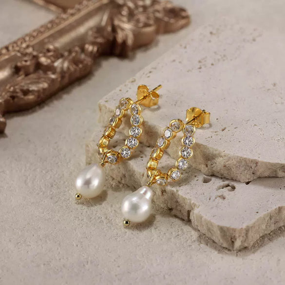 Wholesale Geometric Simple Natural 925 Sterling Silver Baroque Pearl Earrings With Electroplating For Women
