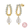Wholesale Geometric Simple Natural 925 Sterling Silver Baroque Pearl Earrings With Electroplating For Women