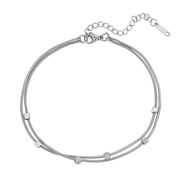 Wholesale Geometric Simple Style Stainless Steel Doublelayer Snake Bone Square Anklet For Women