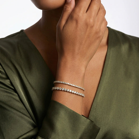 Wholesale Geometric Simple Unisex Zircon Tennis Bracelet Made Of 925 Silver With Electroplating