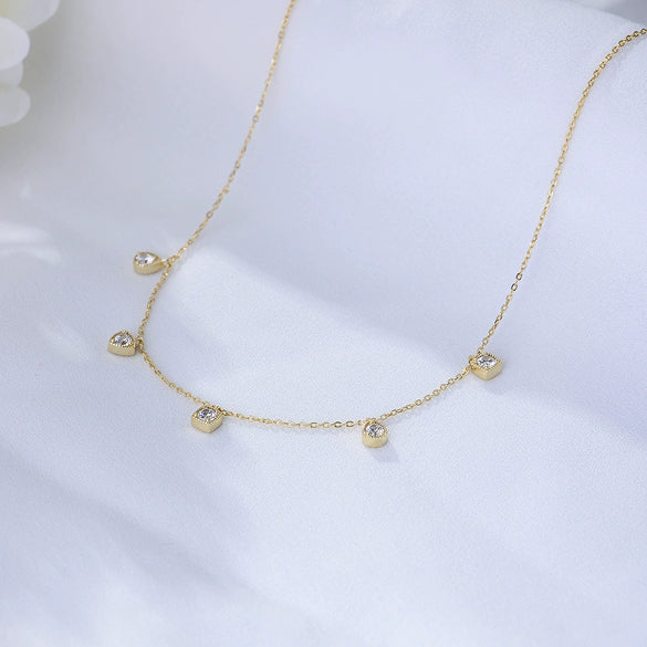 Wholesale Geometric Small Square Dropshaped Diamond Pendant Necklace For Women S925 Sterling Silver