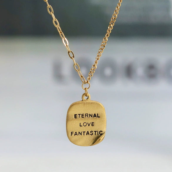 Wholesale Geometric Small Square Titanium Steel Necklace Set With 18K Gold Plated And Polished Matte Silk Surface
