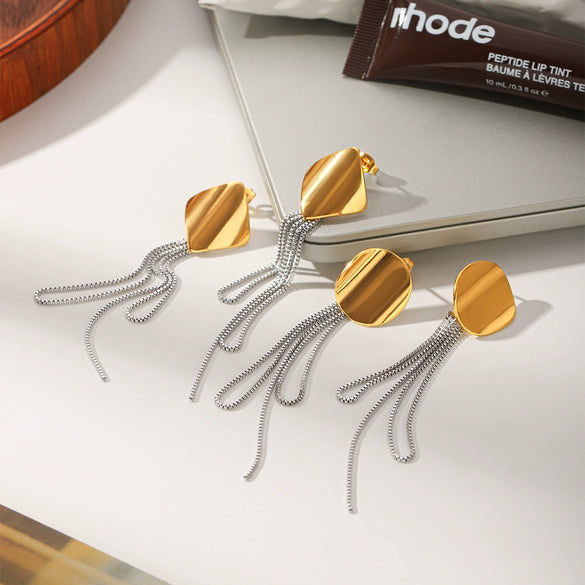 Wholesale Geometric Smooth Tassel Stainless Steel Electroplated Earrings For Women