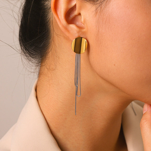 Wholesale Geometric Smooth Tassel Stainless Steel Electroplated Earrings For Women