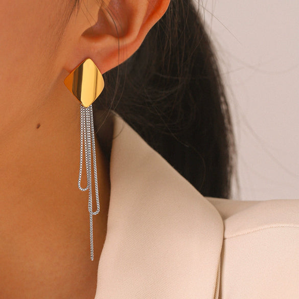 Wholesale Geometric Smooth Tassel Stainless Steel Electroplated Earrings For Women