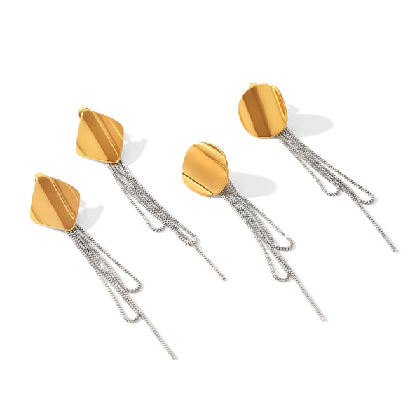 Wholesale Geometric Smooth Tassel Stainless Steel Electroplated Earrings For Women