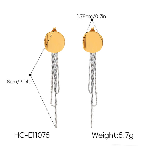 Wholesale Geometric Smooth Tassel Stainless Steel Electroplated Earrings For Women