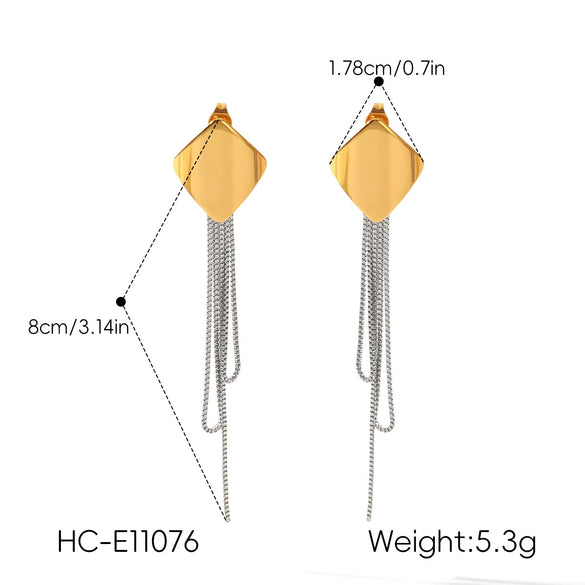 Wholesale Geometric Smooth Tassel Stainless Steel Electroplated Earrings For Women