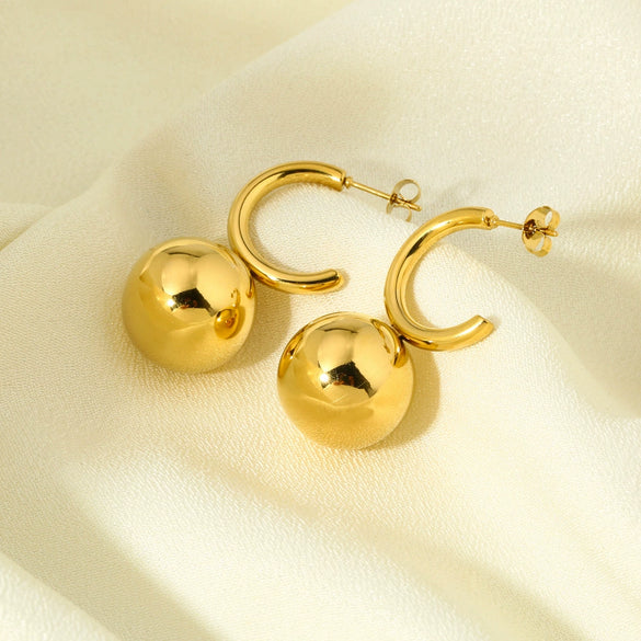 Wholesale Geometric Spherical Stainless Steel 16K Gold Plated Earrings For Women