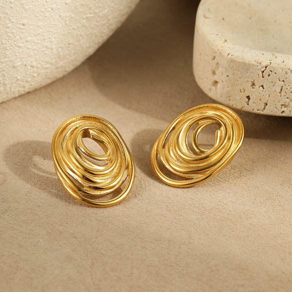 Wholesale Geometric Spiral Design Titanium Steel And Stainless Steel Women's Earrings With Electroplating