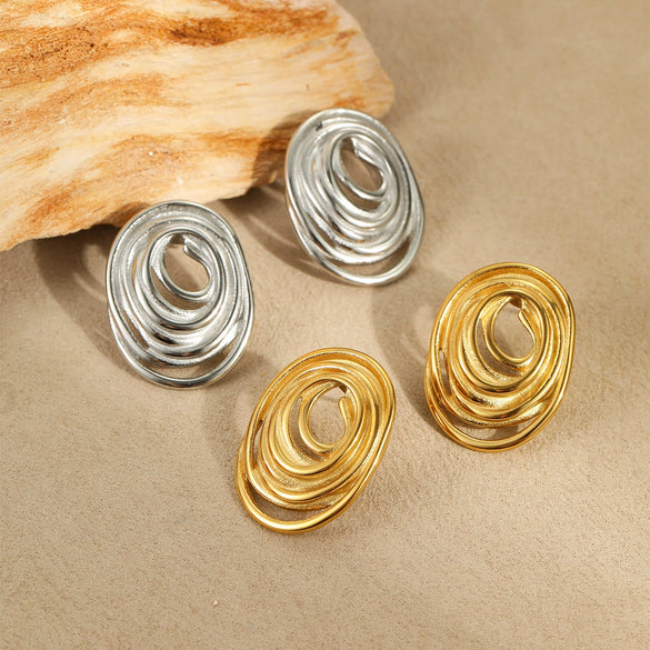 Wholesale Geometric Spiral Design Titanium Steel And Stainless Steel Women's Earrings With Electroplating