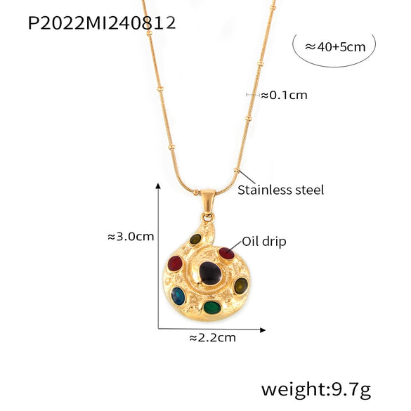 Wholesale Geometric Spiral Glaze Pendant Clavicle Necklace For Women Stainless Steel 18K Gold Plated