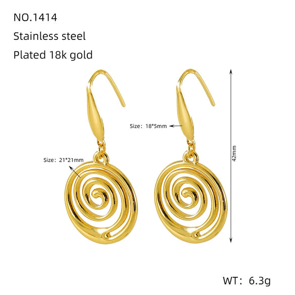Wholesale Geometric Spiral 316L Stainless Steel Gold Plated Earrings For Women