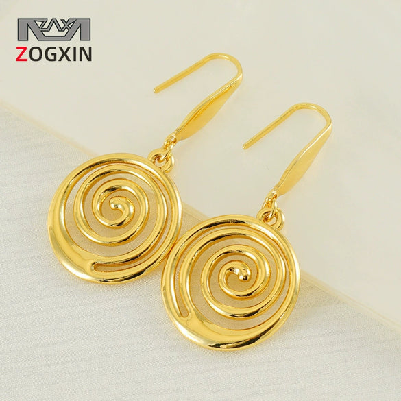 Wholesale Geometric Spiral 316L Stainless Steel Gold Plated Earrings For Women