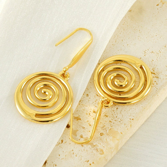 Wholesale Geometric Spiral 316L Stainless Steel Gold Plated Earrings For Women