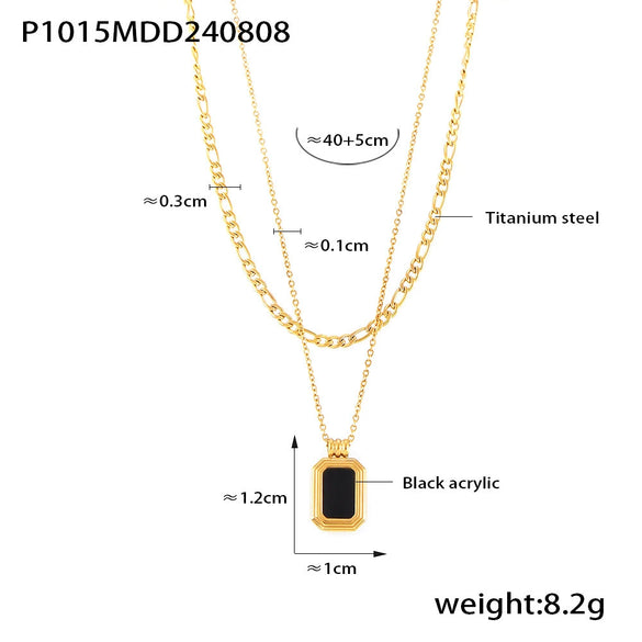 Wholesale Geometric Square Acrylic Pendant Double Stacked Titanium Steel Necklace Electroplated For Women