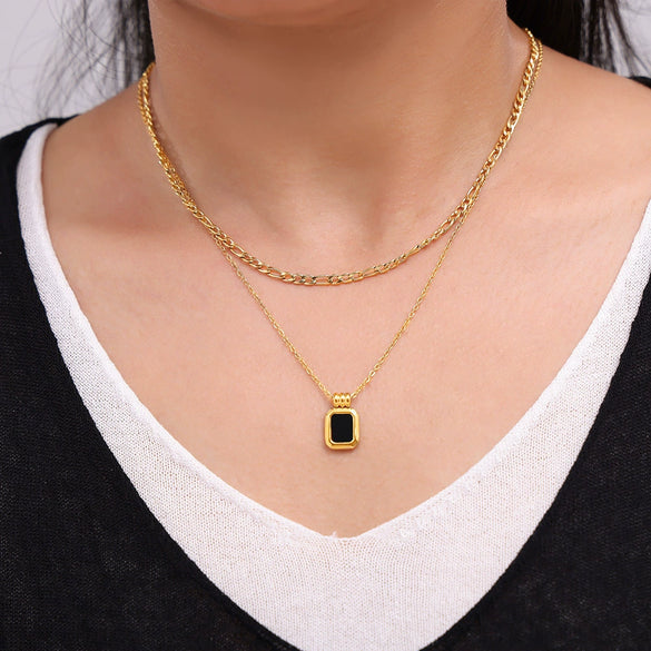 Wholesale Geometric Square Acrylic Pendant Double Stacked Titanium Steel Necklace Electroplated For Women
