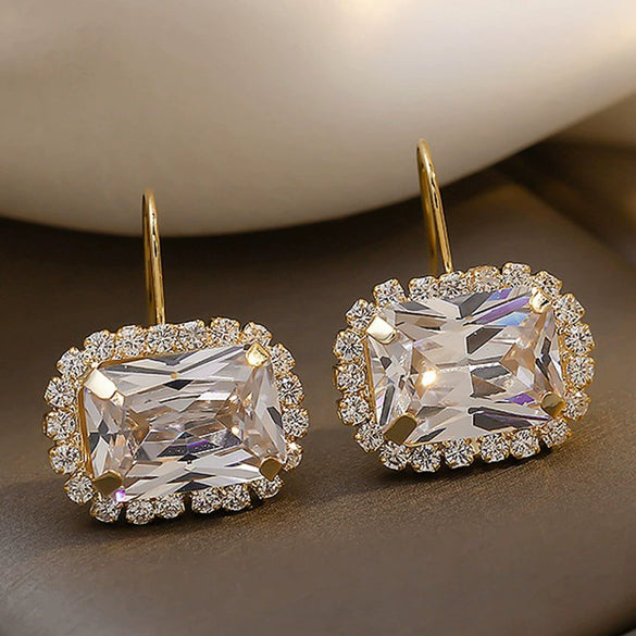 Wholesale Geometric Square Crystal Diamond Earrings Copper Inlaid Zircon