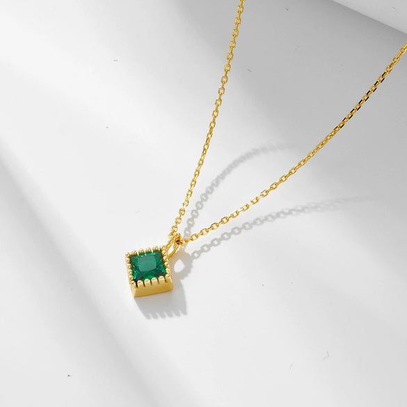 Wholesale Geometric Square Emerald Zircon Pendant Sterling Silver Necklace Set With Diamonds For Women