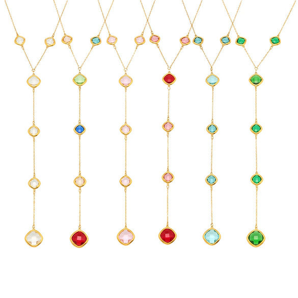 Wholesale Geometric Square Glass Long Tassel Clavicle Necklace 316L Stainless Steel Electroplated Jewelry For Women