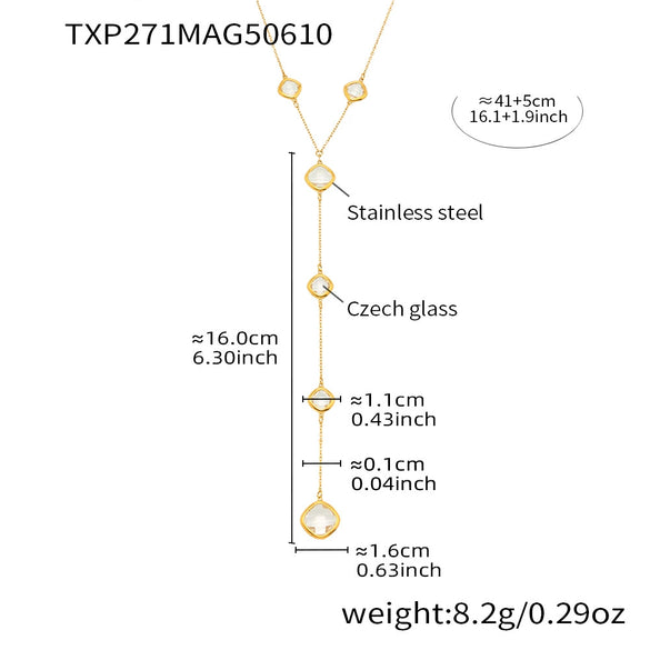 Wholesale Geometric Square Glass Long Tassel Clavicle Necklace 316L Stainless Steel Electroplated Jewelry For Women