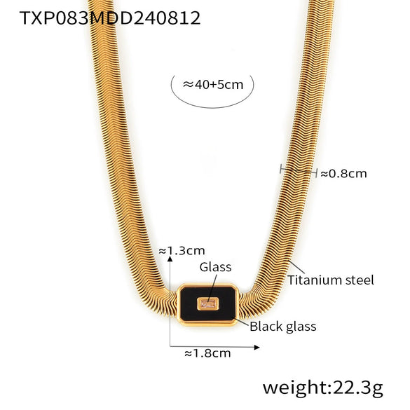 Wholesale Geometric Square Inlaid Colored Glass Stone Titanium Steel Bracelet Necklace With Electroplating Design