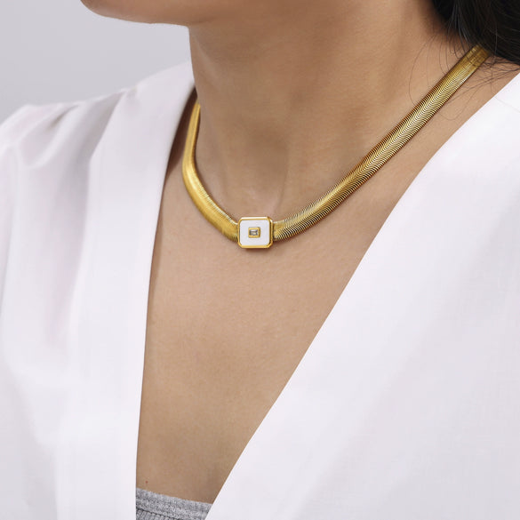 Wholesale Geometric Square Inlaid Colored Glass Stone Titanium Steel Bracelet Necklace With Electroplating Design