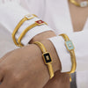 Wholesale Geometric Square Inlaid Colored Glass Stone Titanium Steel Bracelet Necklace With Electroplating Design
