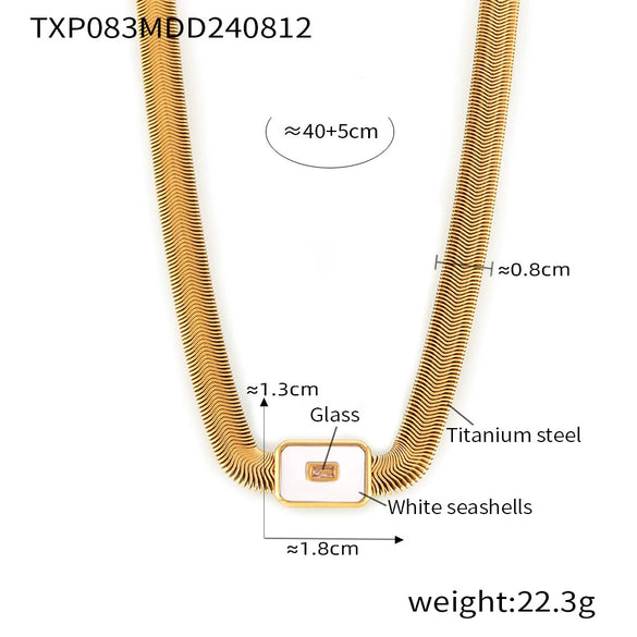 Wholesale Geometric Square Inlaid Colored Glass Stone Titanium Steel Bracelet Necklace With Electroplating Design