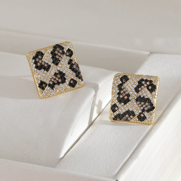 Wholesale Geometric Square Leopard Print Snake Pattern Earrings Copper Goldplated Light Luxury Jewelry