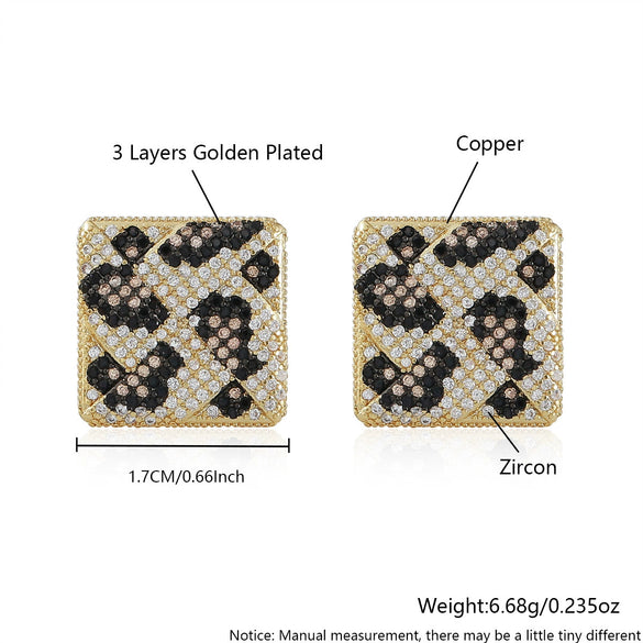 Wholesale Geometric Square Leopard Print Snake Pattern Earrings Copper Goldplated Light Luxury Jewelry