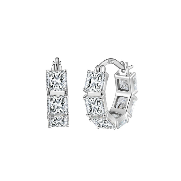 Wholesale Geometric Square Moissanite 925 Silver Electroplated Hoop Earrings For Women