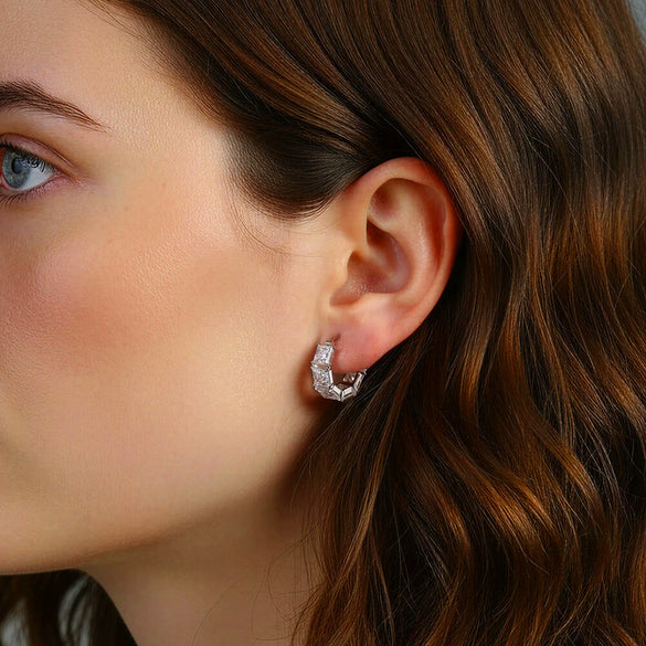 Wholesale Geometric Square Moissanite 925 Silver Electroplated Hoop Earrings For Women