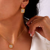 Wholesale Geometric Square Resin And Titanium Steel Gold Plated Earrings Necklace Set For Women With Electroplating Treatment In Antique Simple Light Luxury Style