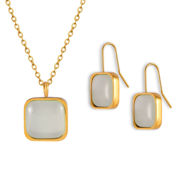 Wholesale Geometric Square Resin And Titanium Steel Gold Plated Earrings Necklace Set For Women With Electroplating Treatment In Antique Simple Light Luxury Style