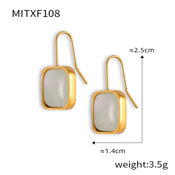Wholesale Geometric Square Resin And Titanium Steel Gold Plated Earrings Necklace Set For Women With Electroplating Treatment In Antique Simple Light Luxury Style