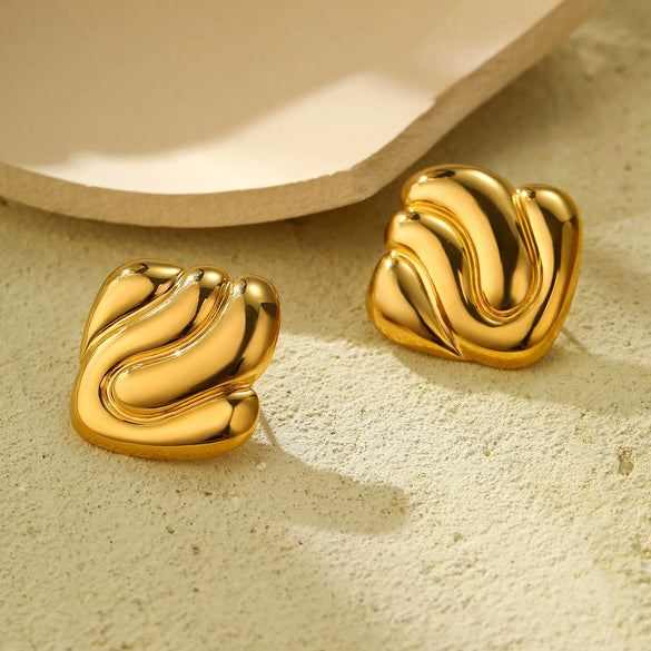 Wholesale Geometric Square Stainless Steel 18K Gold Plated Women's Earrings