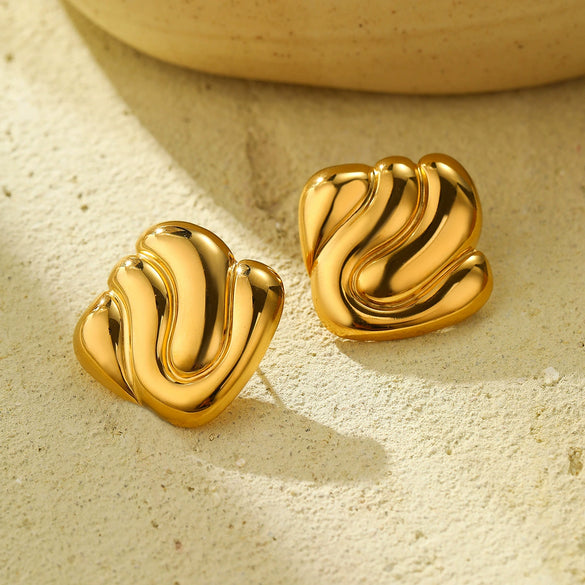 Wholesale Geometric Square Stainless Steel 18K Gold Plated Women's Earrings