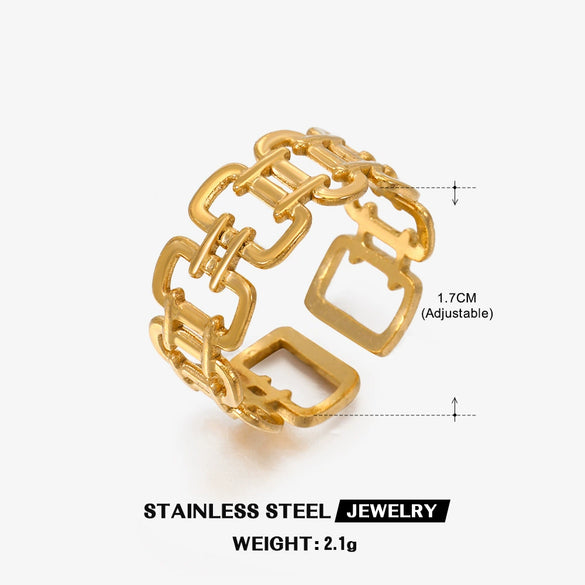 Wholesale Geometric Square Stainless Steel Ring For Women With 18K Gold Plated Electroplating