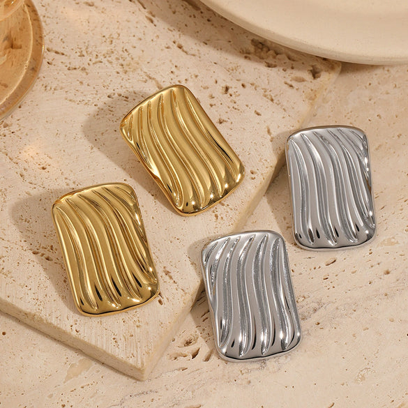 Wholesale Geometric Square Striped Stainless Steel Electroplated Earrings For Women