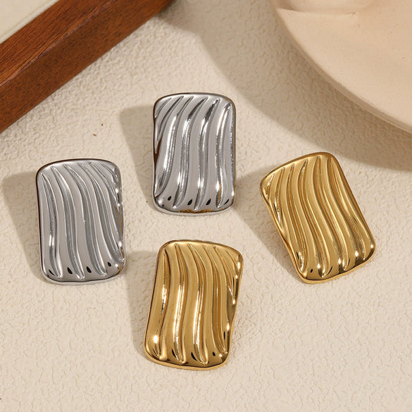 Wholesale Geometric Square Striped Stainless Steel Electroplated Earrings For Women