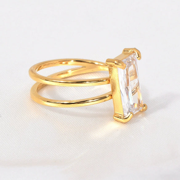 Wholesale Geometric Square Titanium Steel Crystal Diamond Ring Light Luxury Style
