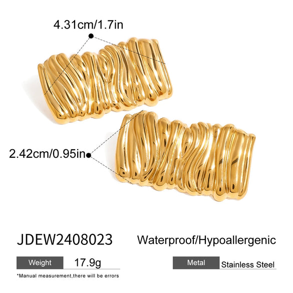 Wholesale Geometric Square Titanium Steel Earrings With Wave Pattern And Electroplating