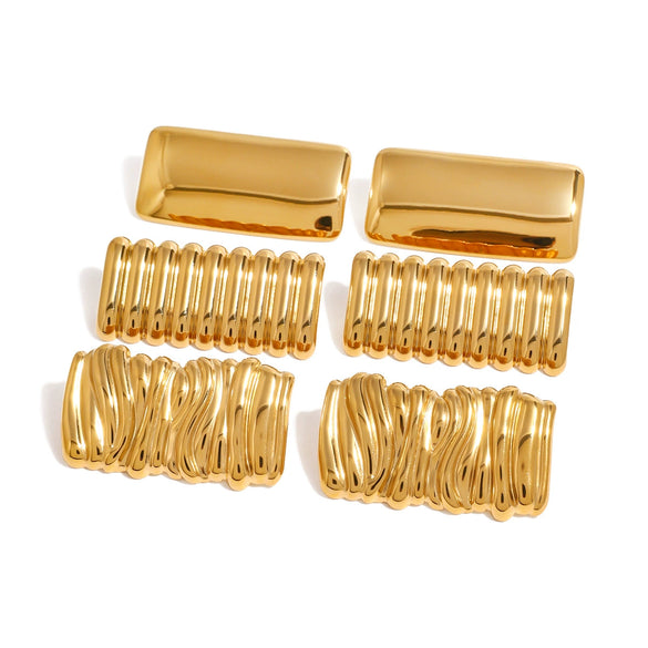 Wholesale Geometric Square Titanium Steel Earrings With Wave Pattern And Electroplating