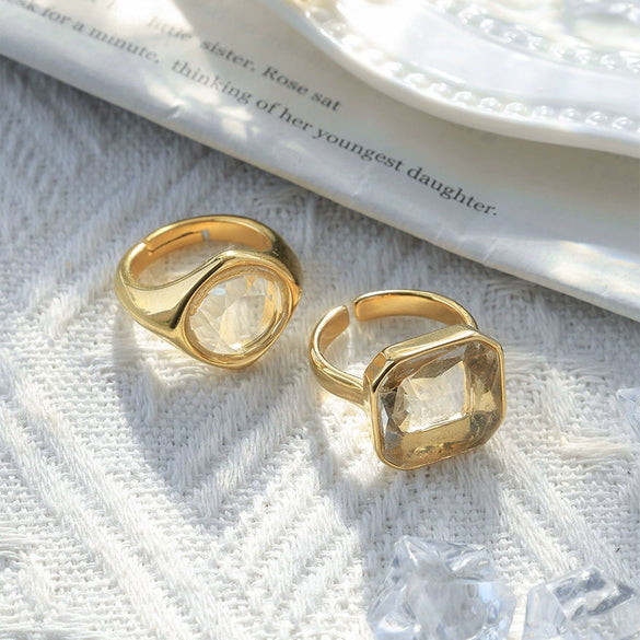 Wholesale Geometric Square Transparent Stainless Steel Fashion Ring For Women