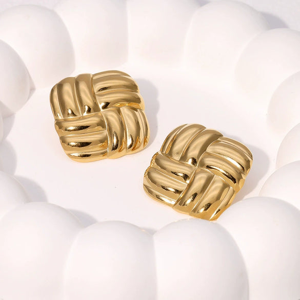 Wholesale Geometric Square Woven Stainless Steel Stud Earrings For Women With Electroplating Treatment