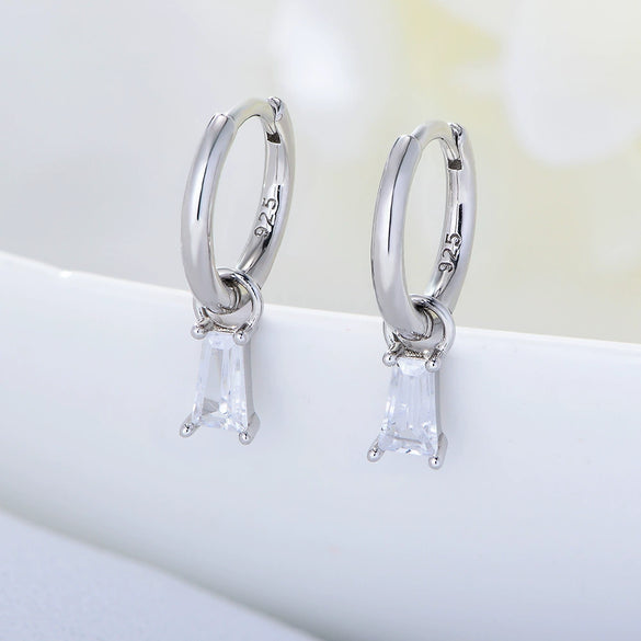 Wholesale Geometric Square Zircon Earrings 925 Sterling Silver Diamond Women's Jewelry